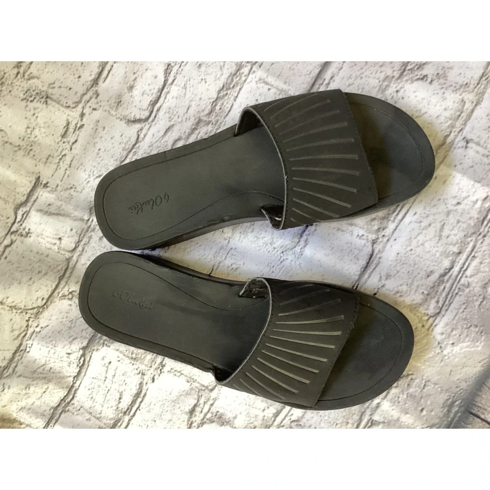 Olukai Halu'a Poi Black Platform Slide Sandals Women's size 9